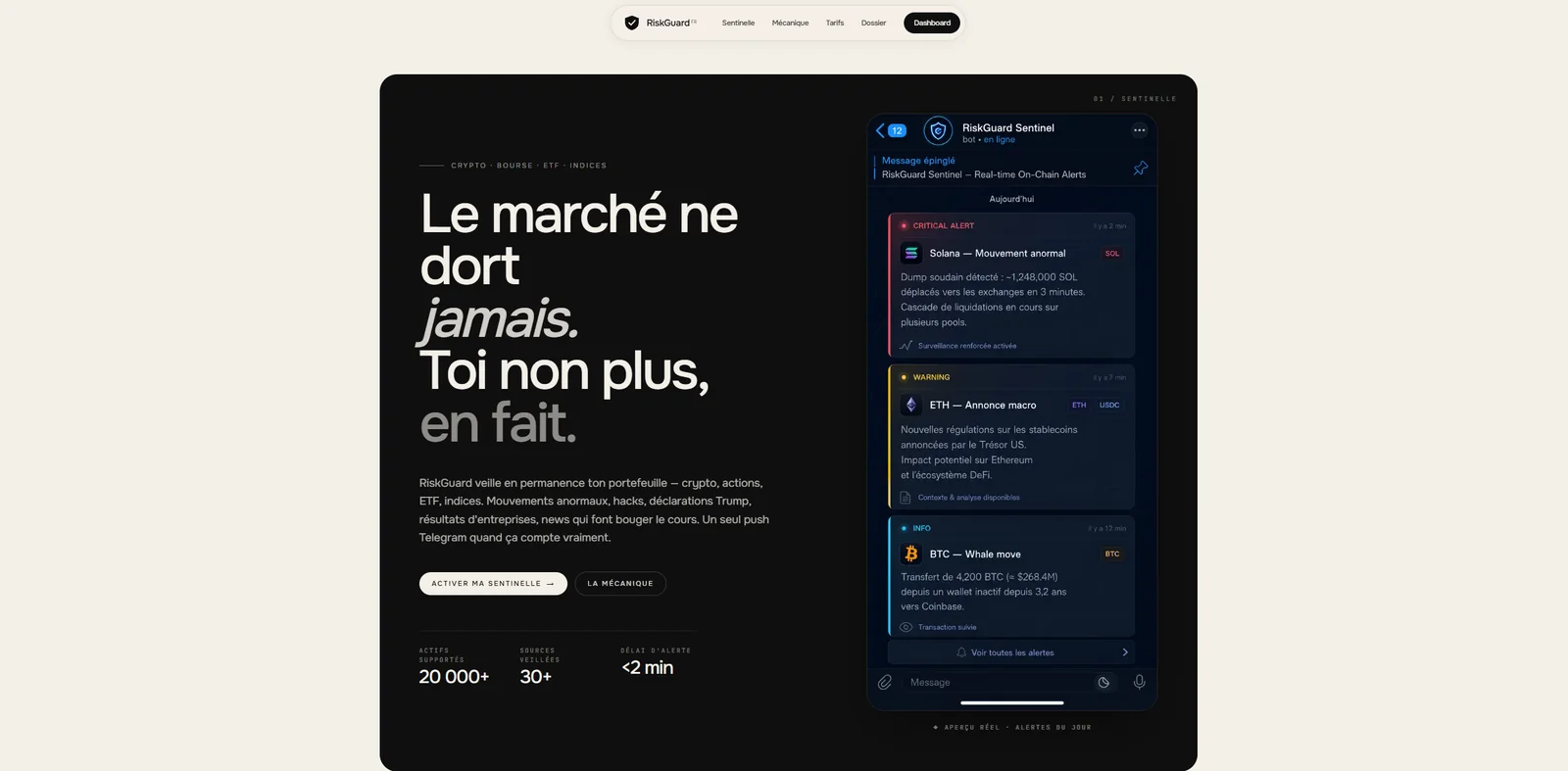 Site web de RiskGuard — SaaS finance & crypto, Produit web